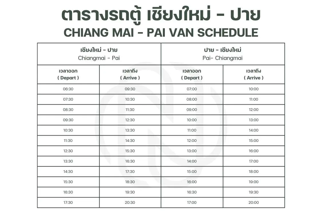 Van schedule Chiang Mai to Pai